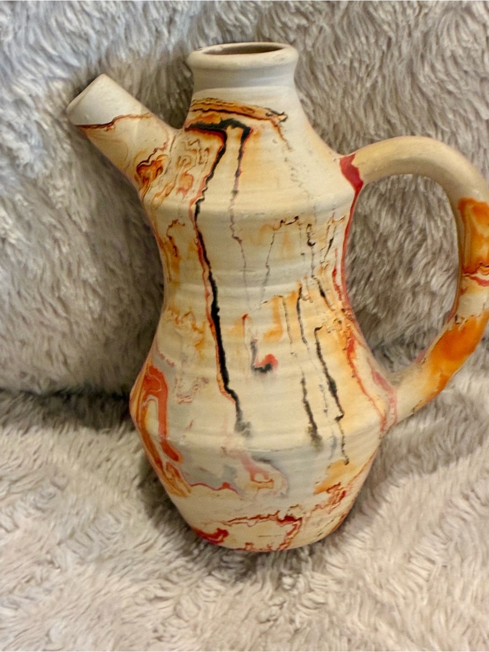 Vintage Nemadji Swirl Native Clay Indian Art Pottery Pitcher Vase